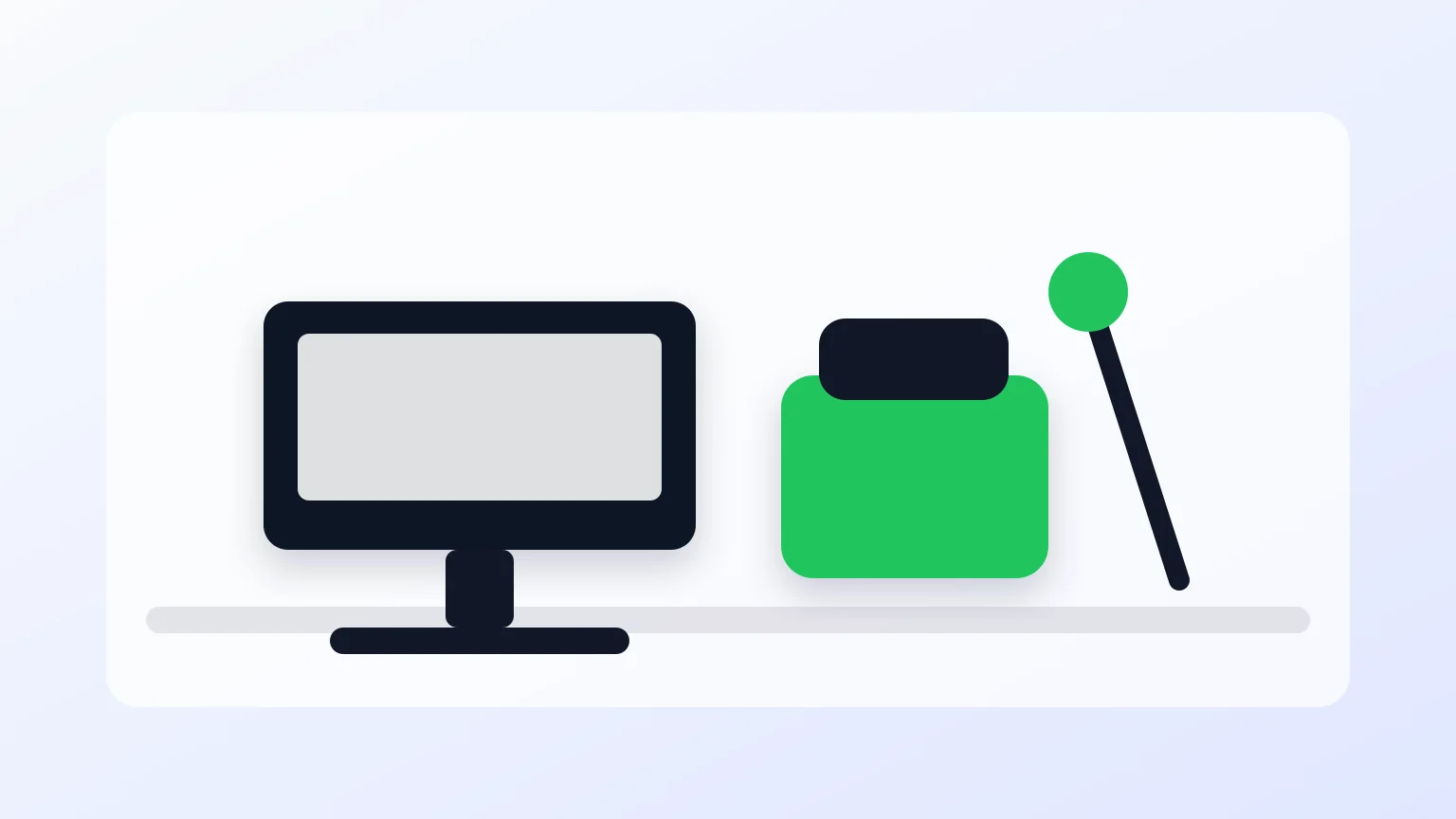 Secretária de home office com acessórios genéricos e sem marcas.