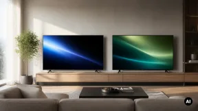 Duas televisões genéricas em ambiente de sala com variação de brilho e contraste.